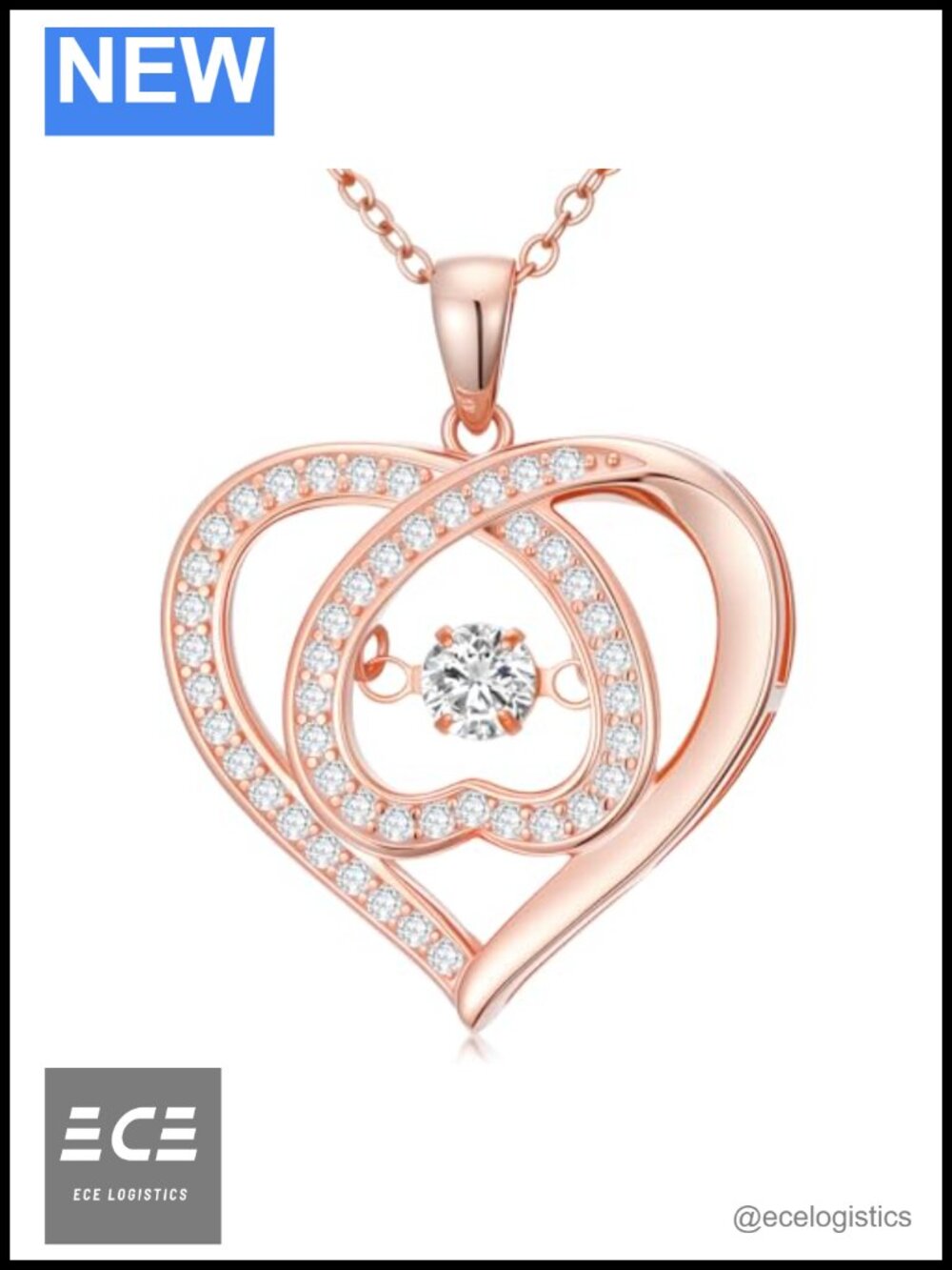 1 CT Moissanite Heart Pendant Necklace Rose Gold Plated Silver Adjustable